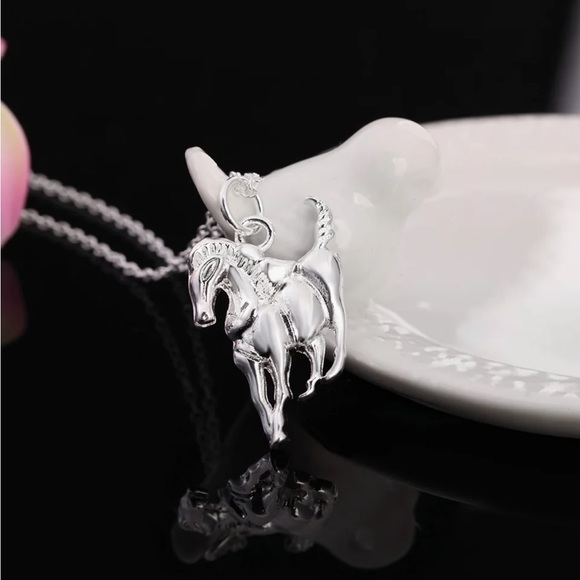 Serling Silver Horse Necklace - Picture 2 of 2